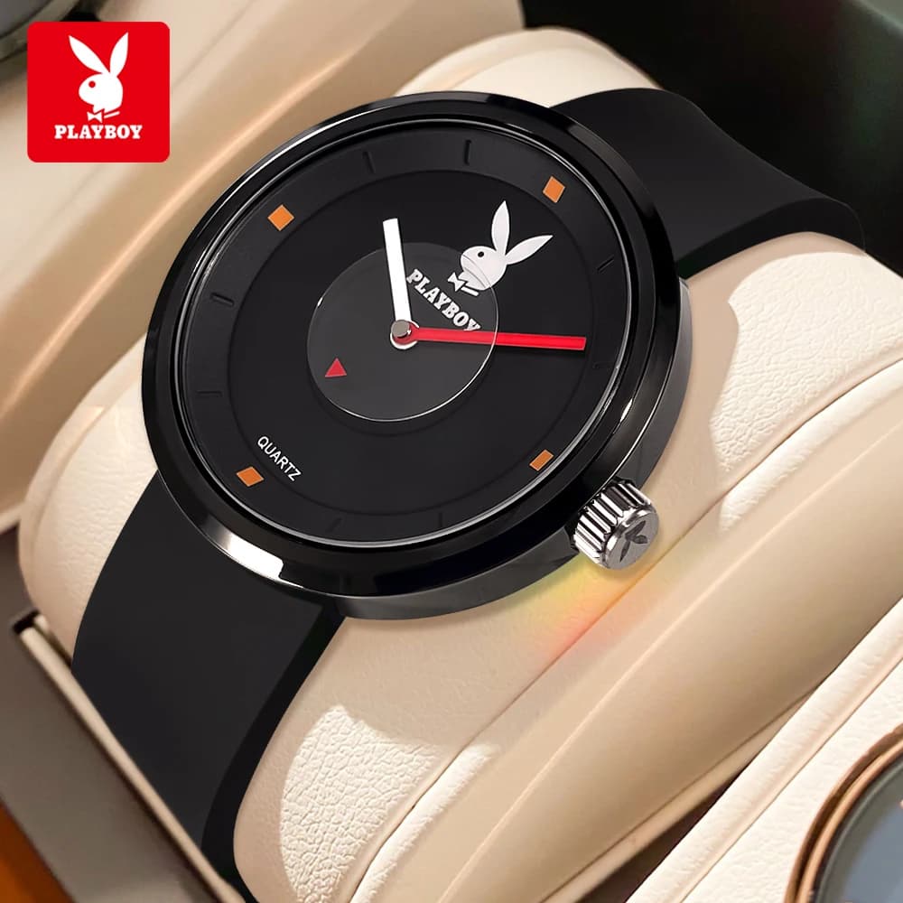 PLAYBOY Quartz Watches for Women Soft Silicone Strap Minimalist Luxury Brand Original Woman Watch Waterproof Ladies Watches 3059