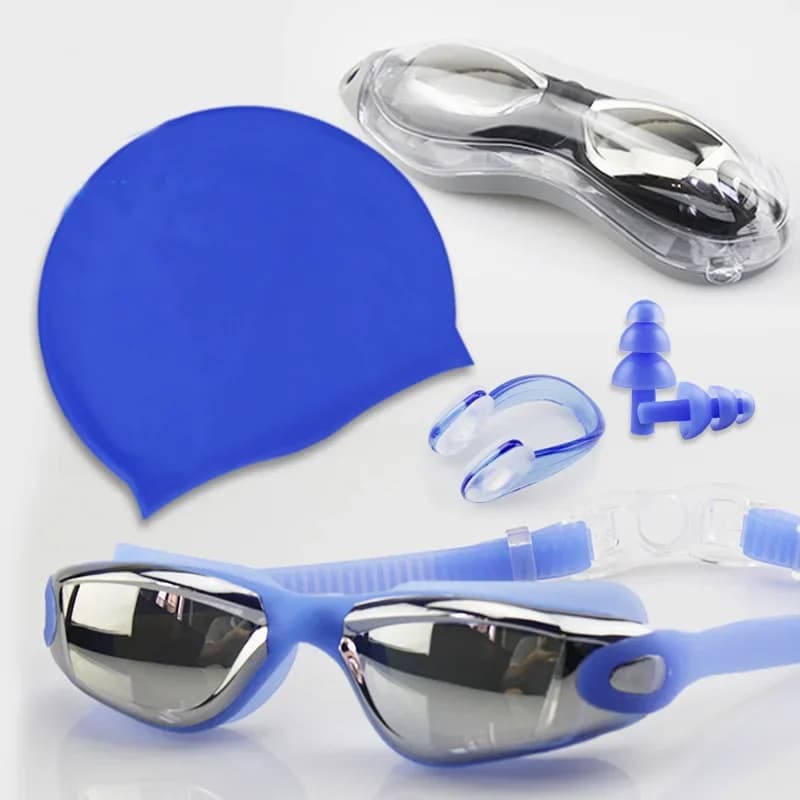 Set di Occhialini da Nuoto e Cuffie da Nuoto in Silicone per Adulti con Lenti in PC Impermeabili e Protezione UV