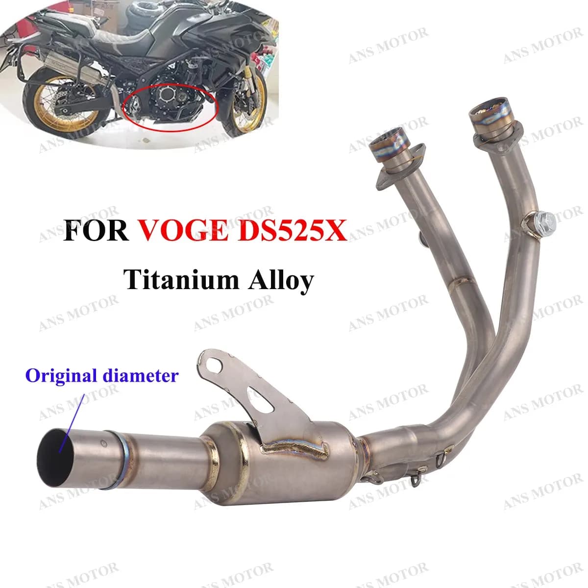Per VOGE DS525X DS500X Tutti gli Anni, Tubo di Collegamento Anteriore per Sistema di Scarico Moto, Collettore di Scarico Slip-On in Titanio per DS525X