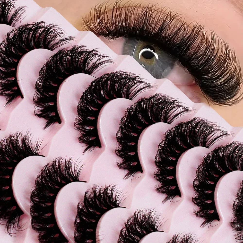 Soft Lightweight Faux Mink Cat Eye Lashes 7 Pairs Wispy Natural Fluffy Strip Lashes Daily Office Light Eye Makeup