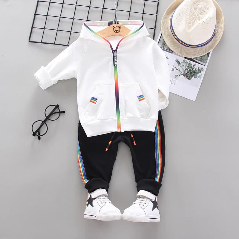 Completo Sportivo Primaverile e Autunnale per Bambini, Giacca con Cappuccio e Pantaloni, Set 2 Pezzi, Tuta da Ginnastica per Bambini