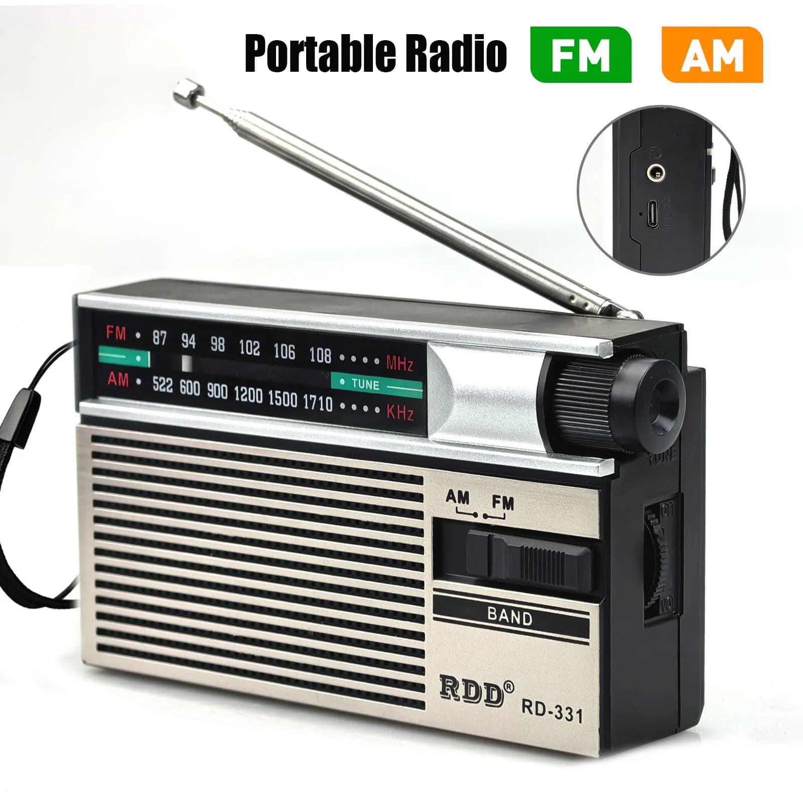Mini Portable Radio AM FM Longest Lasting Best Reception with Headphone Jack for Running Walking Battery Powered Type-C Charing