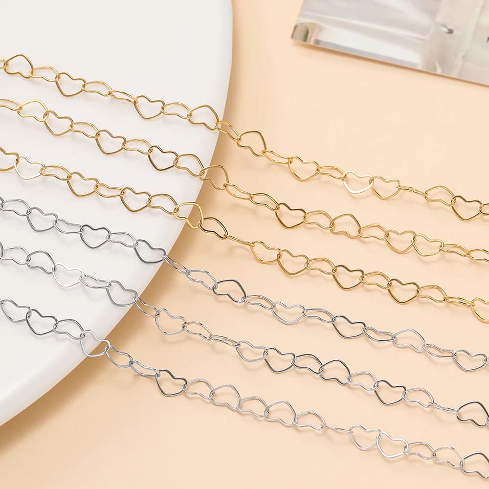 Catene a forma di cuore cavo in acciaio inossidabile da 1 metro, non sbiadiscono mai, collane alla moda fai da te fatte a mano, braccialetti, cavigliere, forniture per la creazione di gioielli