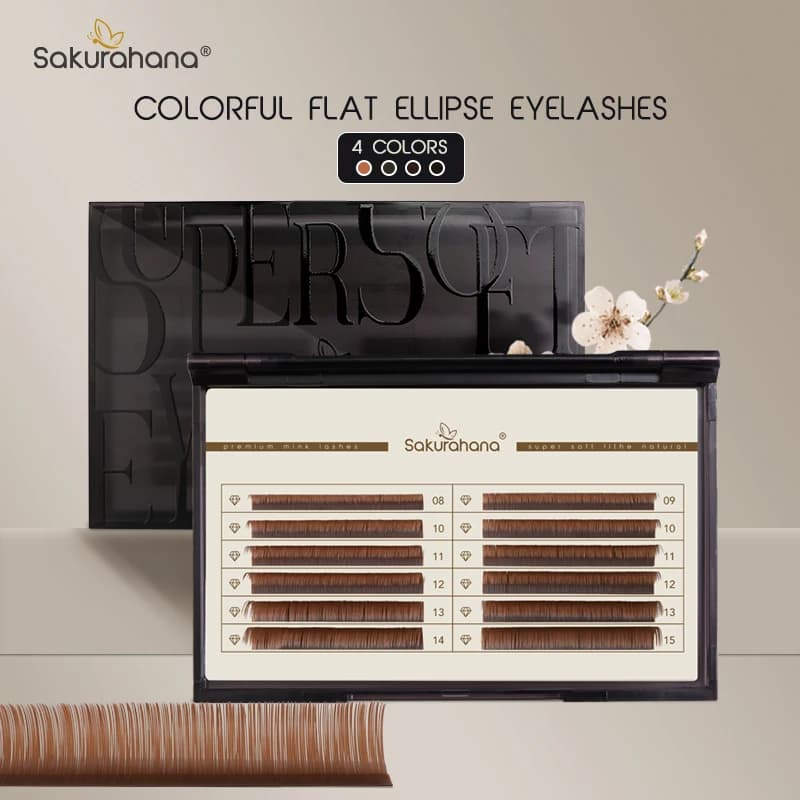 SAKURAHANA Extension Brown Eyelashes to Ellisse, Natural Fake Eyelashes to Mega Volume with Divided Tips, Makeup Tools