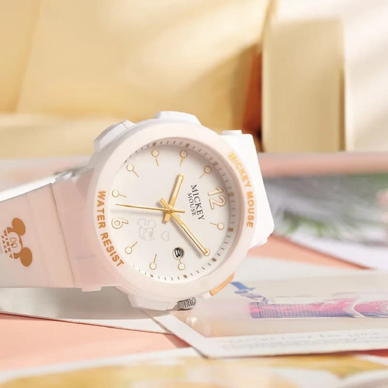 Disney Original Mickey Mouse Fashion Carton Animated Quartz Watch Young Woman Scrapped TPU Strap Student Teenager New Watch With Date