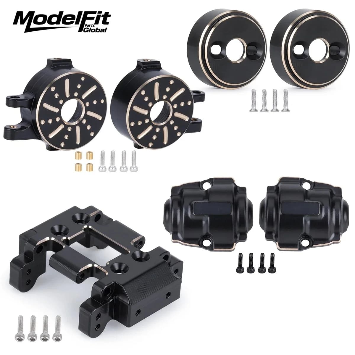 Black Painted Brass Paramotor Plate, Differential Covers and Weights for Car RC Crawler 1/32 Redcat Ascent-32 - Upgrade Parts