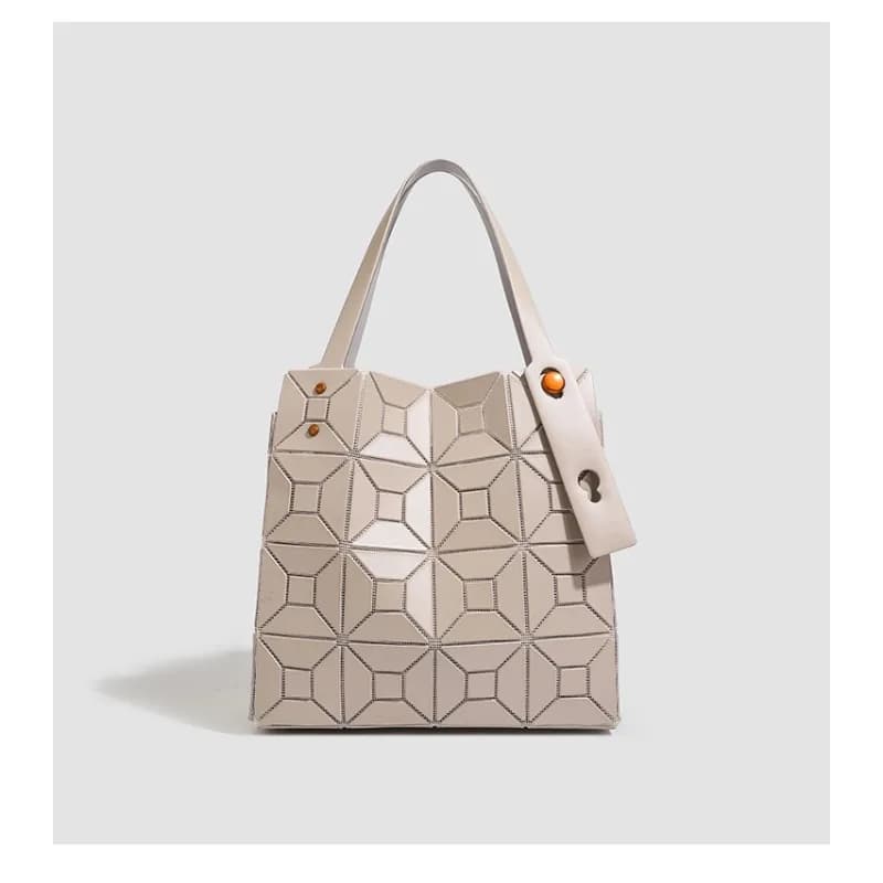 Fashionable Large Capacity Commuter Women's Handbag Bucket Shape Diamond Grid Pattern Single Shoulder Bag Geometric Pattern