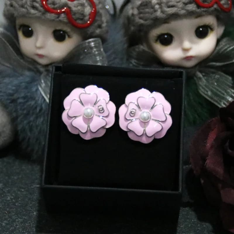 3076 Xiaoxiang Nuovo Rosa Gocciolante Olio Xiaoxiangfeng Fiore Luce di Lusso Moda Alto Temperamento Versatile Orecchini con perno