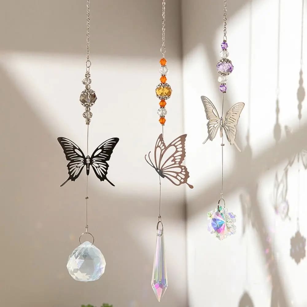 7Pcs Coloured Crystal Suncatcher Rotating Hanging Wind Chime Exquisite Novelty Animal Butterfly Prism Ball Pendant Courtyard