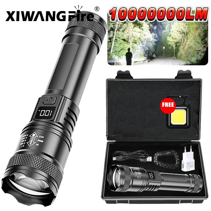2000LM Ultra Bright LED Flashlight Type-C Rechargeable tactical torch with long-range zoom Outdoor Emergency Camping Fishing Lantern