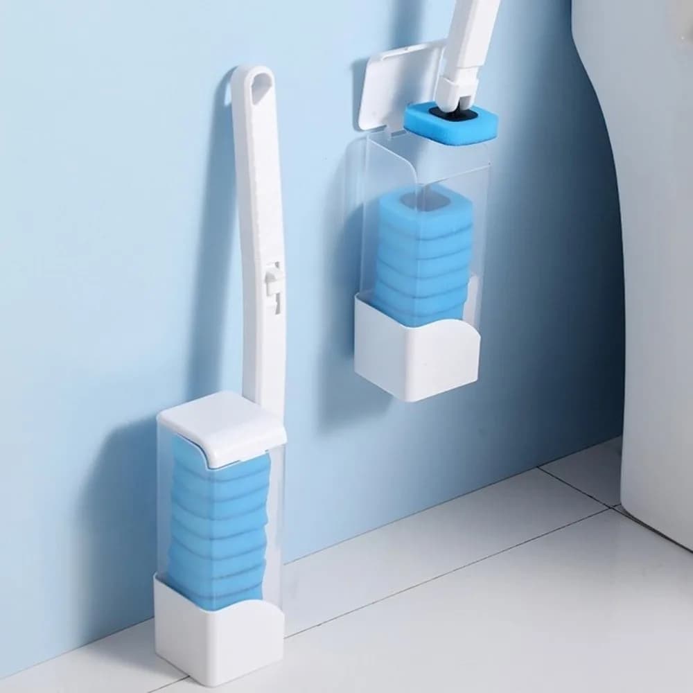 Spazzola per WC in Plastica Usa e Getta Montata a Parete, Spazzola Igienica per Pulizia del WC con Base e Testa in Spugna, Porta Spazzola per WC Sanitario