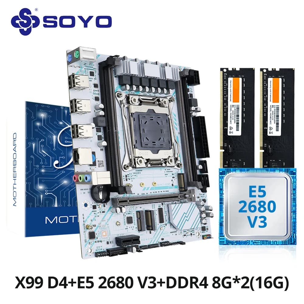 Kit scheda madre da gioco SOYO X99 con CPU E5 2680 V3 e DDR4 16G (2*8G) Memoria 132 MHz NVME PCIE3.0 TPM2.0 Pin per computer desktop