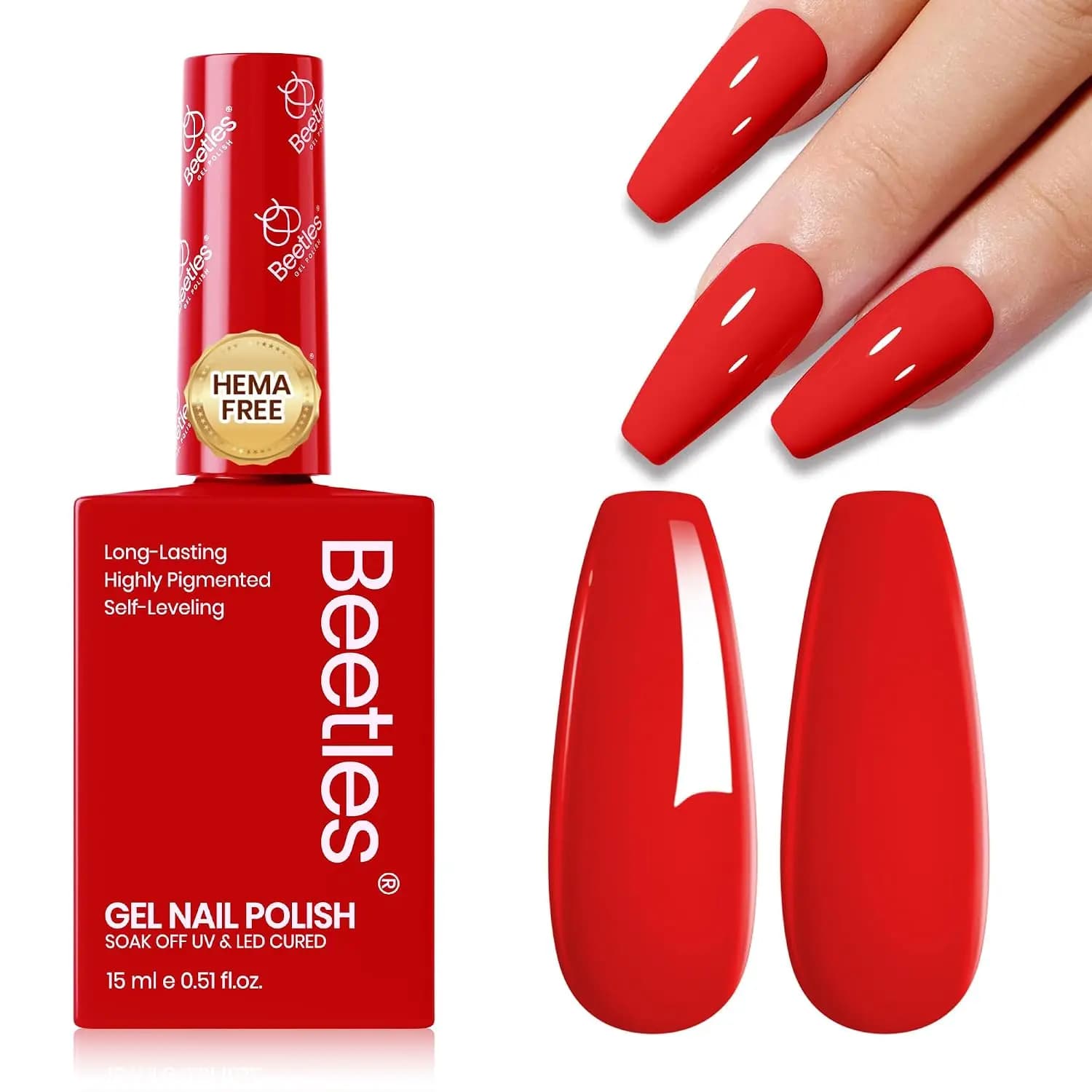 Beetles Red Gel Nail Polish 15ml Soak Off UV LED Nail Art Daring Grace Color for Salon DIY Manicure