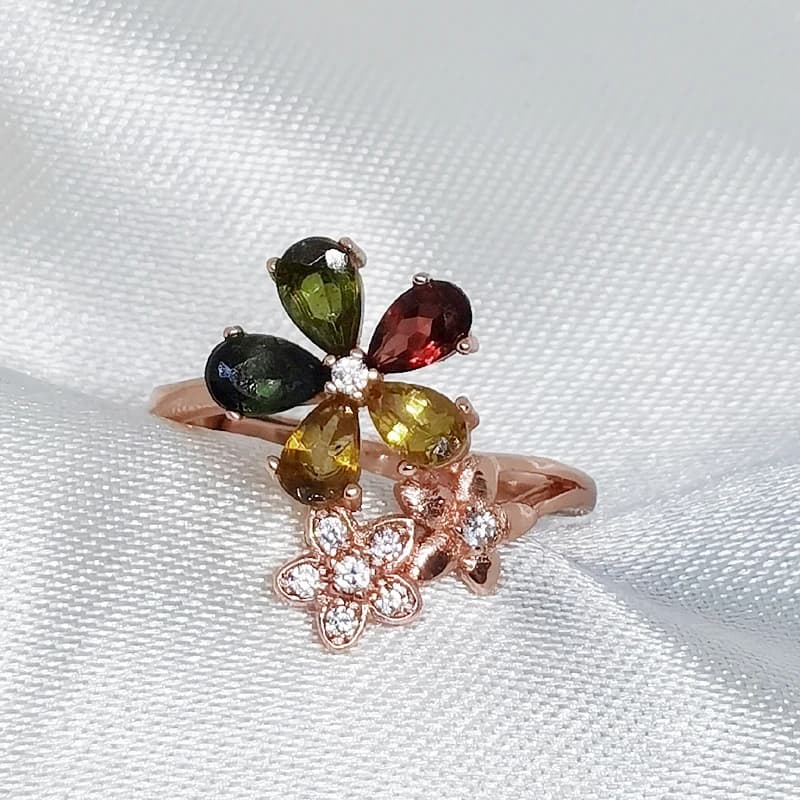 MeiBaPJ natural tormaline precious stone fashion colored stone flower ring for women real silver Sterling 925 fine jewelry charm