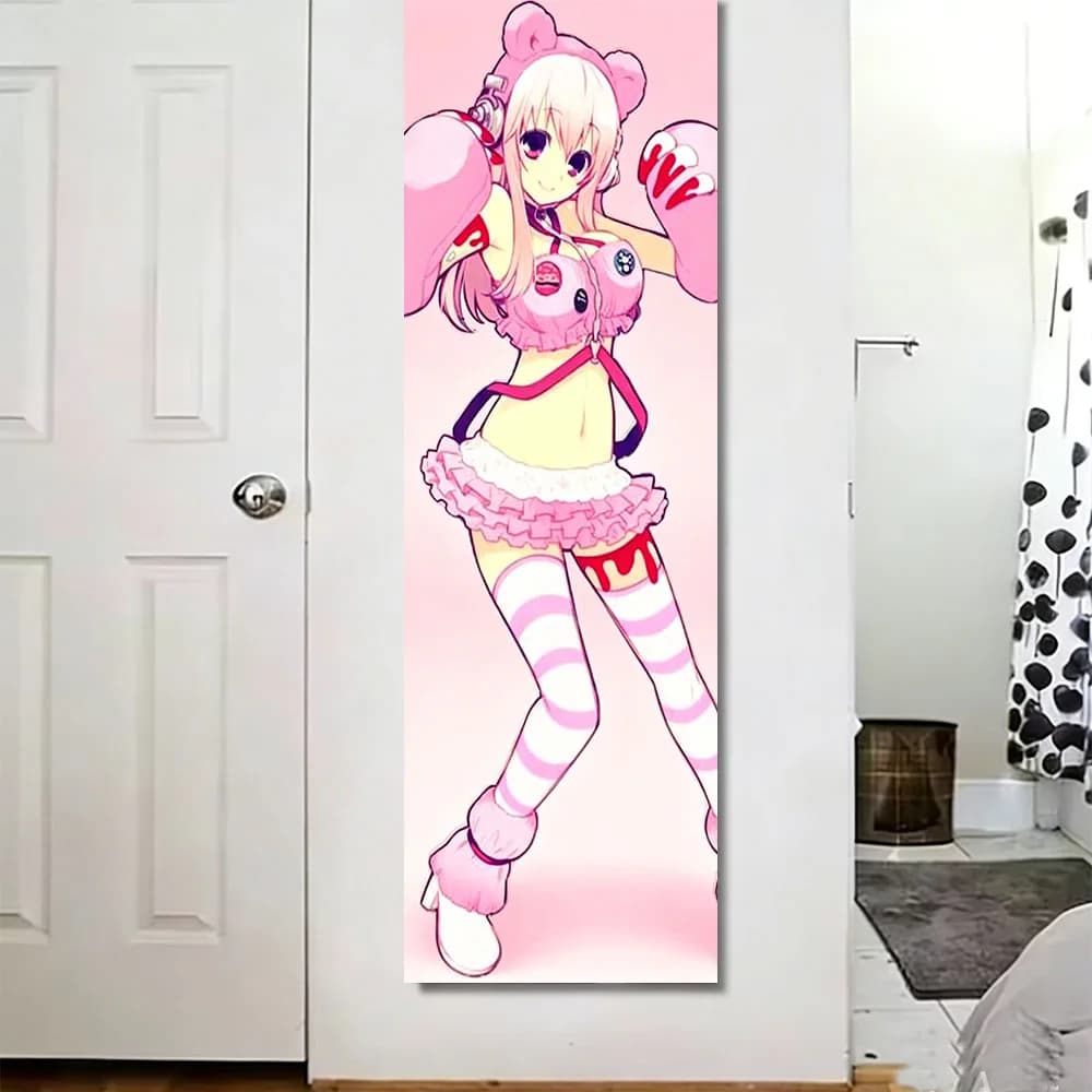Cute Sonico Bear Girl Vertical Tapestry Kawaii Anime Cosplay Print Wall Hanging for Teen Bedroom Dorm Decor