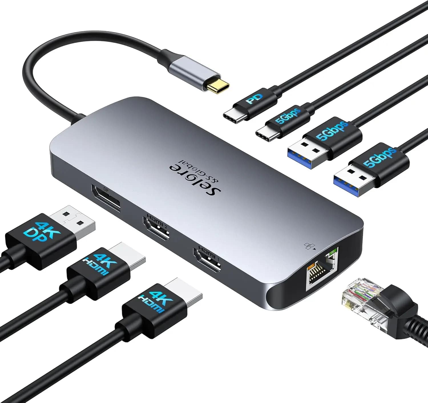 Docking Station USB C per Monitor Doppi/Tripli 4K con HDMI, DisplayPort, Ethernet, Ricarica PD 100W