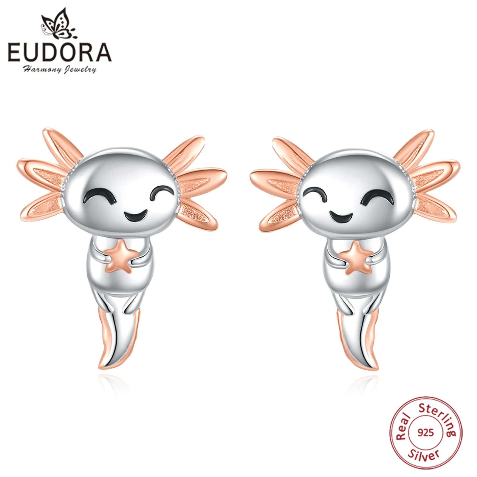 Eudora Orecchini Axolotl carini in argento sterling 925 Orecchini Axolotl con zirconi Kawaii Gioielli animali Regalo di Natale per donna