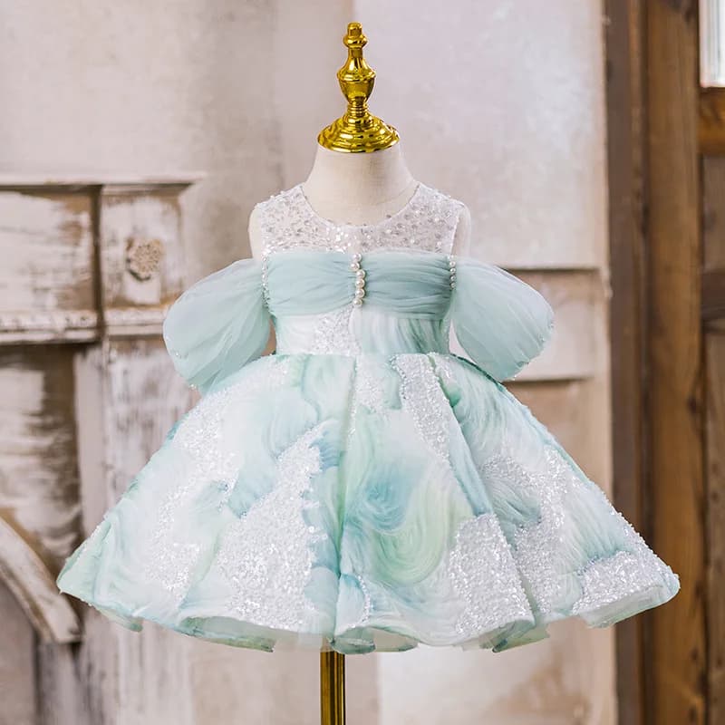 Bambini Baby Princess Tulle Pizzo Perline Abiti da ragazza di fiori Abiti da prima comunione Compleanno Regalo di Natale Festa di nozze Compleanno