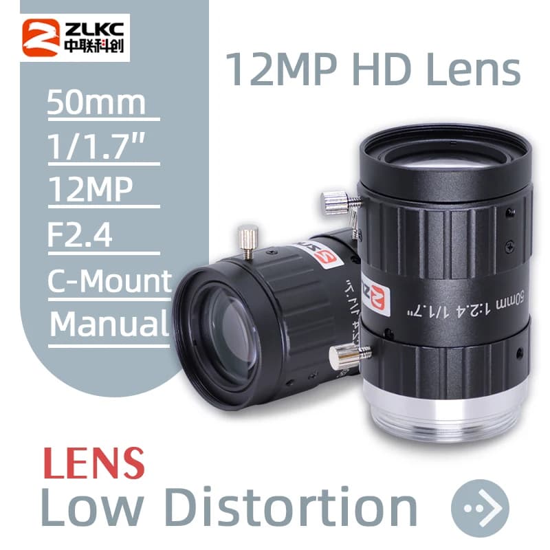 Obiettivo ZLKC 12MP 50mm Obiettivo Macro F2.4 ad alta risoluzione da 1/1,7 pollici Parti CCTV per telecamera con attacco C Visione artificiale a bassa distorsione