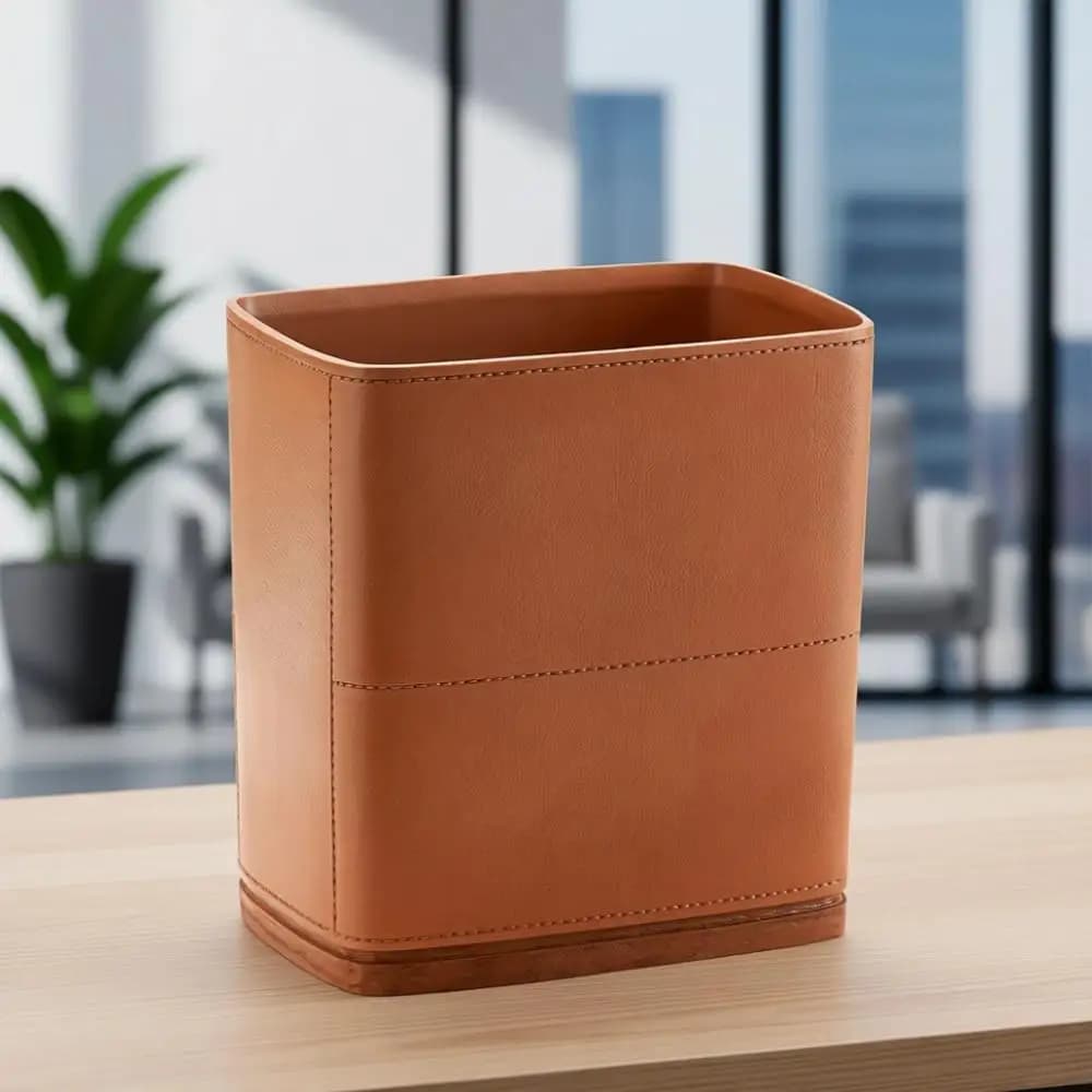 Cestino per Rifiuti da Bagno in Similpelle Marrone da 1,8 Galloni per Piccole Cucine, Cestino Decorativo o per Camera da Letto e Ufficio