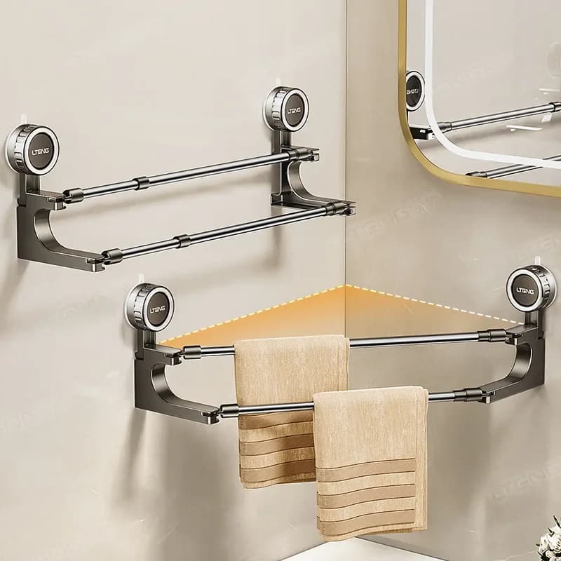 Portasciugamani a ventosa in alluminio Portasciugamani da bagno retrattile Senza foratura Mensola portasciugamani sospesa a parete Accessori da bagno