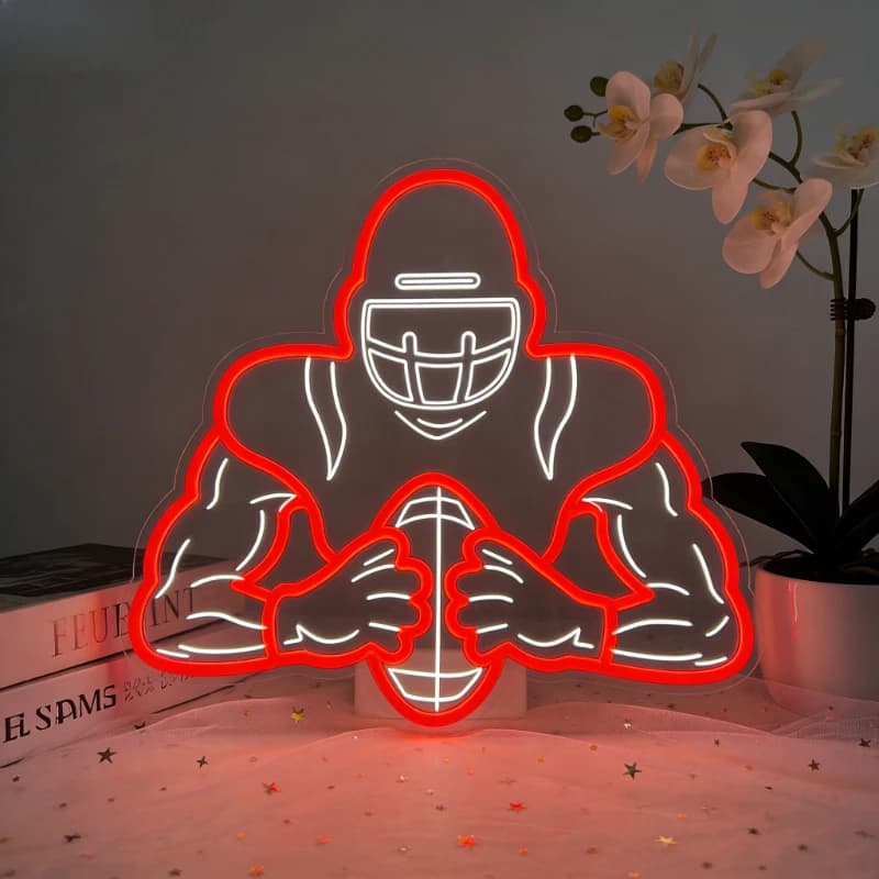 Insegna al Neon a LED Dimmerabile a Forma di Giocatore di Football Americano, Lampada da Parete Rossa per Appassionati di Sport, Camera da Letto, Sala Giochi, Decorazione per Man Cave