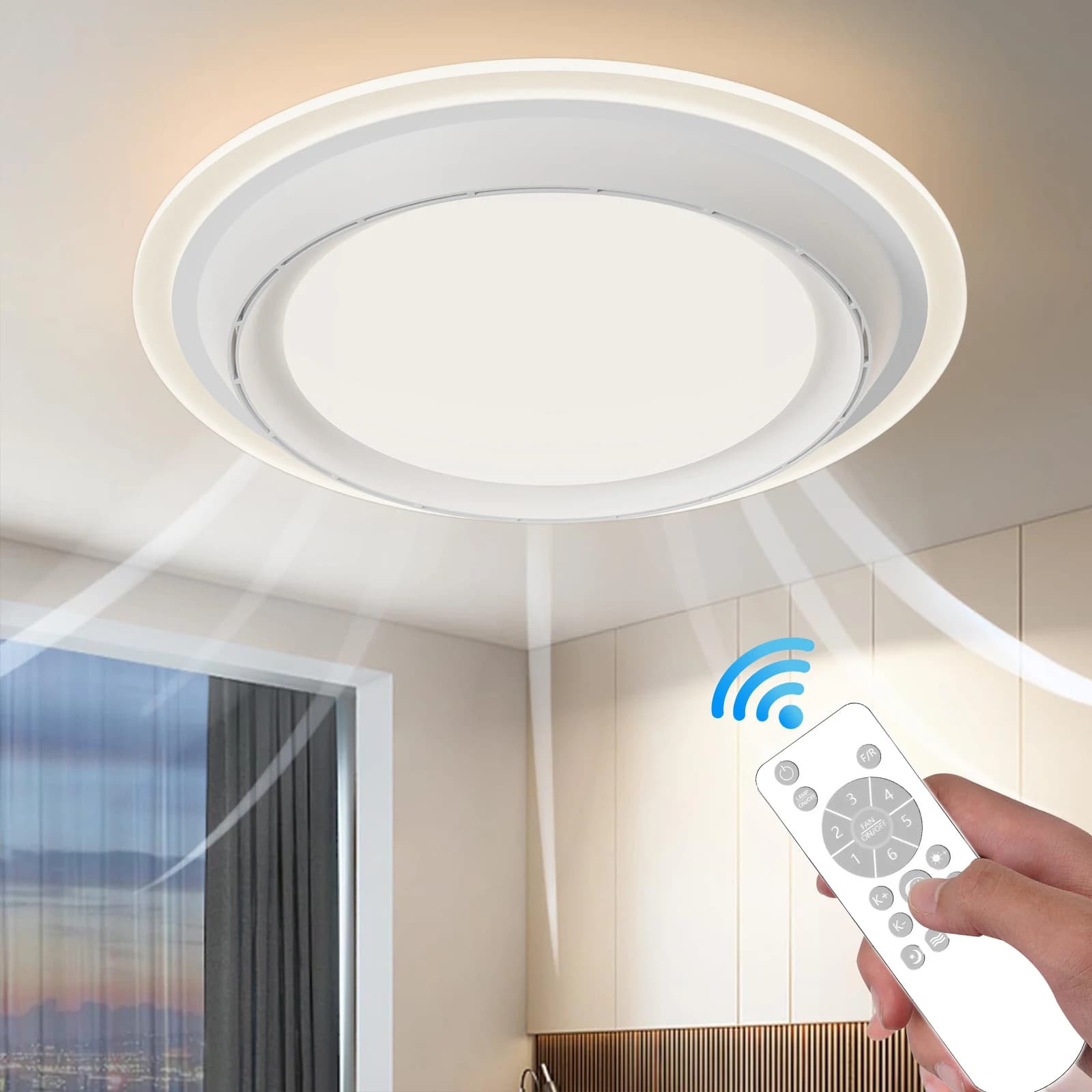 Ventilatore da Soffitto LED con Lampada, Illuminazione Decorativa per Casa, Ventilatore Elettrico Senza Pale, Moderno con Timer, Dimmerabile e Silenzioso