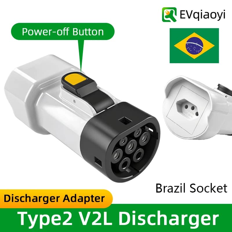 EVqiaoyi Type2 V2L Discharger with Power-Off Button 16A MG BYD Vehicle-to-Load Plug for Brazilian New Energy Vehicles