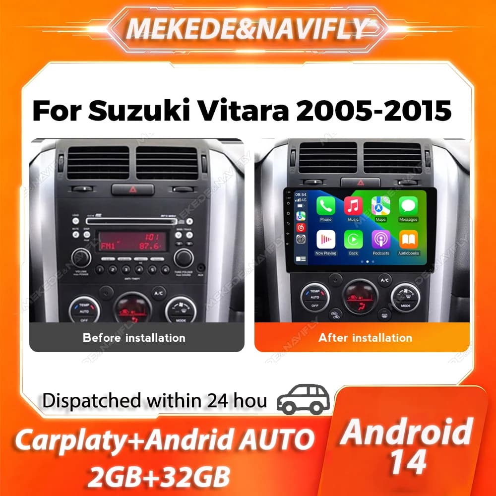 MEKEDE&NAVIFLY Sistema audio intelligente Android 14 per Suzuki Grand Vitara 3 2005-2015 2 Din Carplay Autoradio Lettore multimediale
