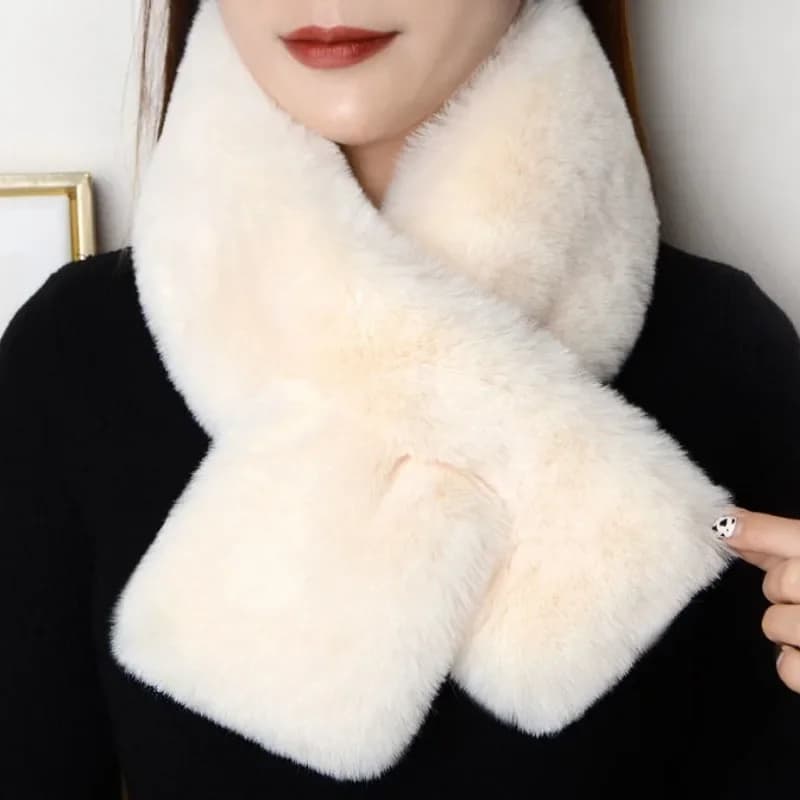 Sciarpa incrociata in peluche Sciarpe morbide ispessite in pelliccia di coniglio sintetica Tinta unita Autunno Inverno Sciarpa con colletto scaldacollo da donna resistente al freddo
