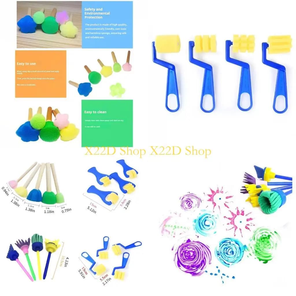 X22D Divertente stampo educativo per pittura in spugna con manico in plastica/legno per bambini