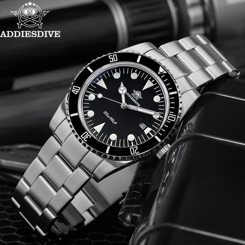 ADDIESDIVE New Luxury Men's Analog Watch Waterproof Quartz 200m Diving Watch with Light Ceramic Bezel BGW9 Men's Gift AD2068