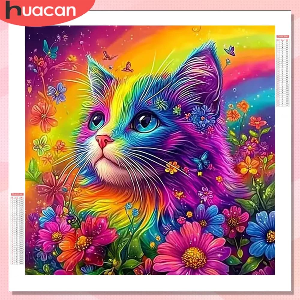 HUACAN 5D Pittura Diamante Fai Da Te Gatto Margherita Animale Mosaico Colorato Trapano Completo Immagini Strass Kit Fatti A Mano Fai Da Te