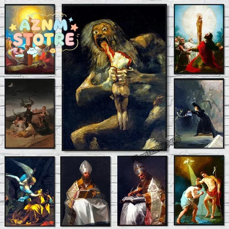 Retro Witches Sabbath Francisco Goya The Colossus Canvas Painting Prints Posters Classical Portrait Wall Art Pictures Room De