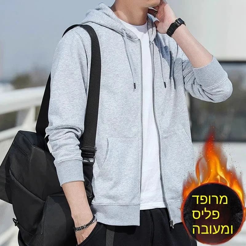 Men's Fleece Lined Thickened Wear Resistant Hooded Zipper Cardigan Jacket Autumn Winter Sporty Casual Long Sleeve Sweatshirt