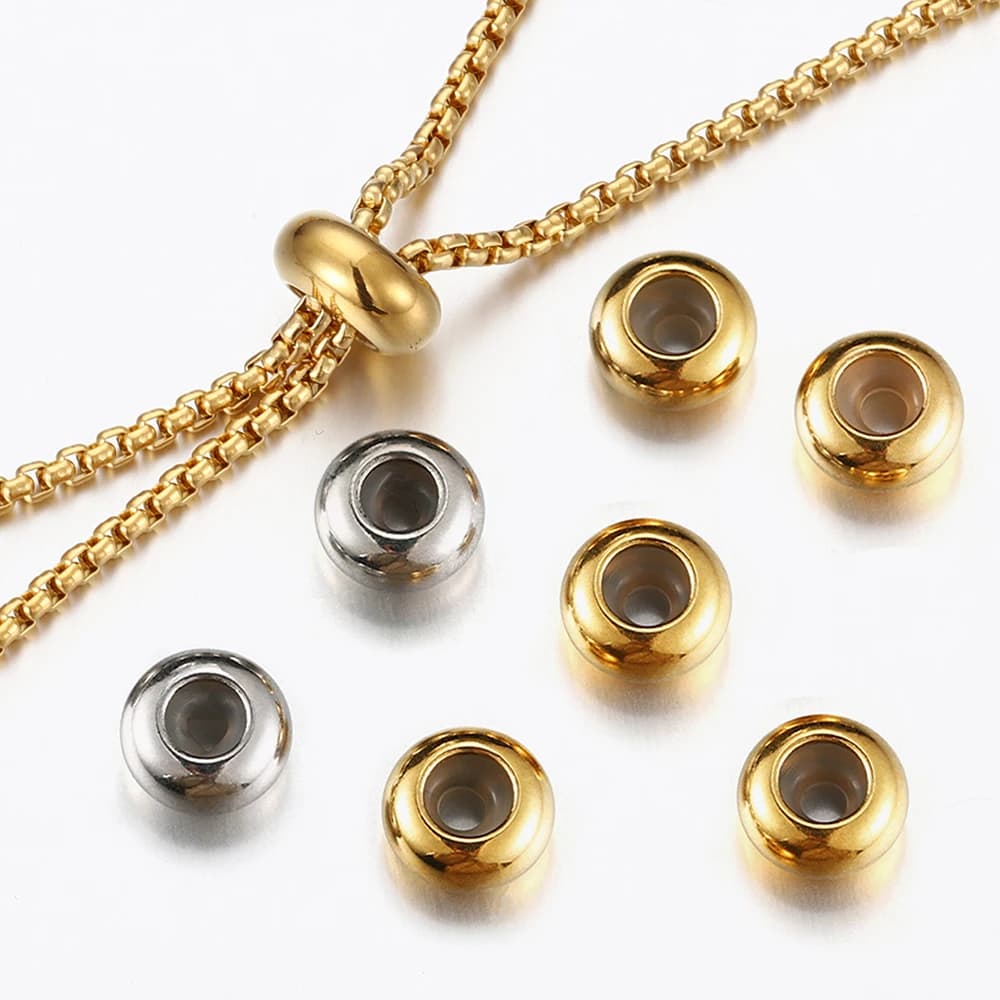 10pcs 6/7/8/10mm Stainless Steel Adjustment Beads with Non-slip Silicone Ring Positioning Beads for DIY Bracelet Jewelry Making