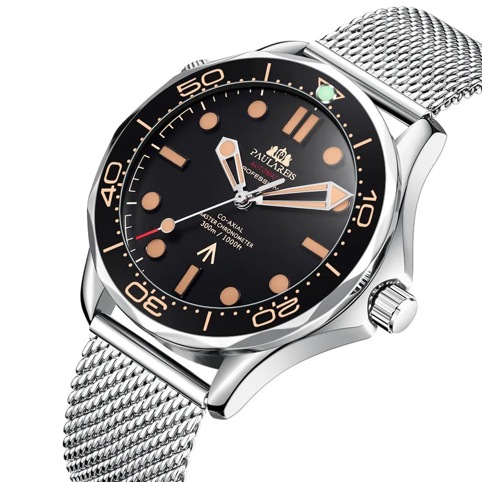 Orologi sportivi casual da uomo con cinturino in acciaio inossidabile, orologi da polso meccanici automatici, orologio da uomo impermeabile con lancette luminose