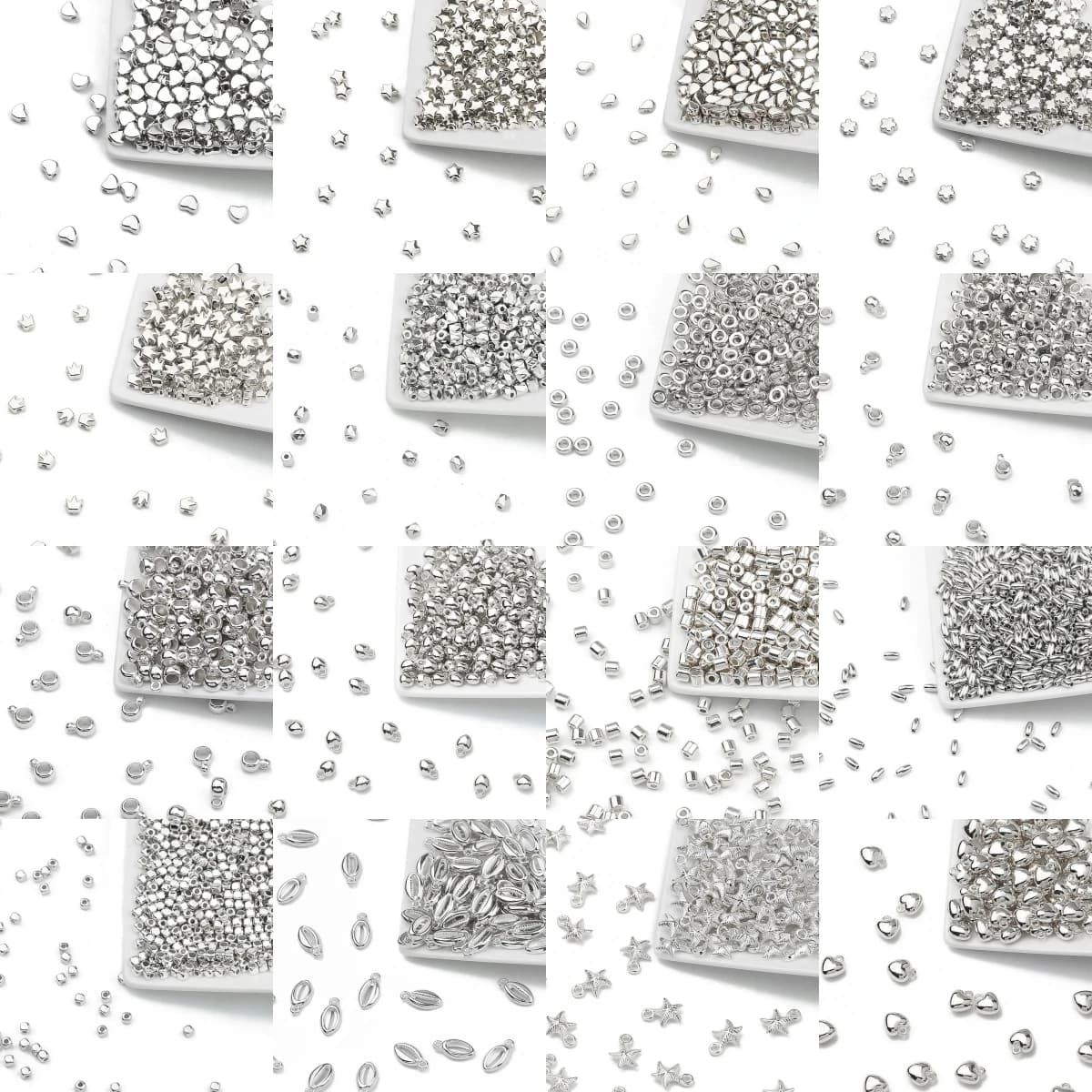100pcs Star Heart Round Square Shape CCB Silver Plated Spacer Loose Beads For Jewelry Making DIY Necklaces Bracelets Supplies