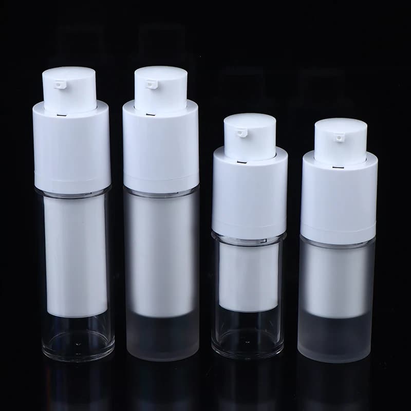 Vacuum bottles with Vacuum Pump for Lotion and Foundation, Round, Satin Transparent, 15/30/50ml, with Lifting Wheel Cover, Travel Cosmetic Dispenser