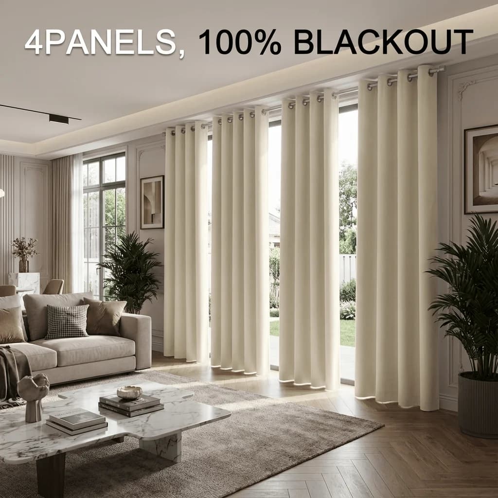 Set di 4 Tende Oscuranti Termoisolanti Nere, Adatte per la Privacy, con Occhielli e Rivestimento, Leggere