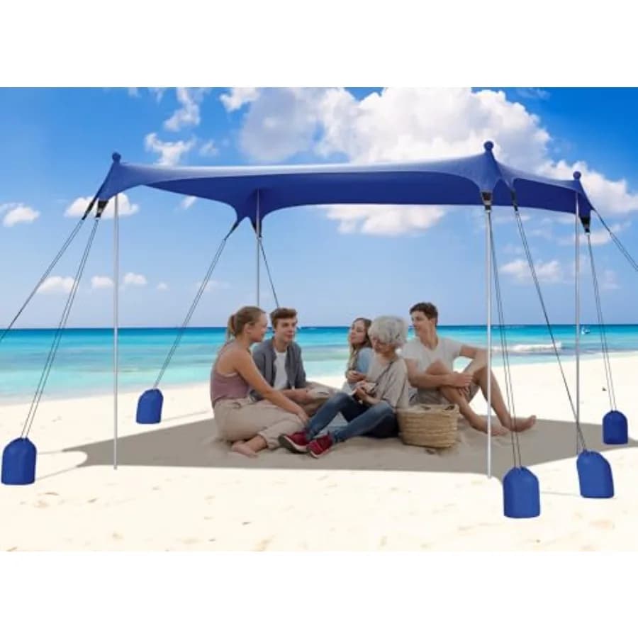 Tenda da Spiaggia Pop-Up con 8 Sacchi di Sabbia, Protezione UPF50+, Antivento, per Viaggi in Famiglia e Campeggio, Facile da Montare, Ombrellone