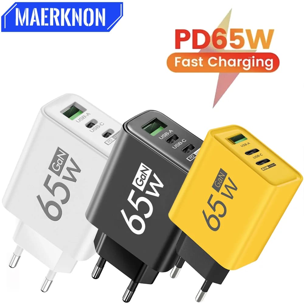 USB C PD 65 W Quick Charger GaN Wall Adapter for iPhone 16 Samsung Galaxy S24 Xiaomi Travel Charger Quick Charge 3.0