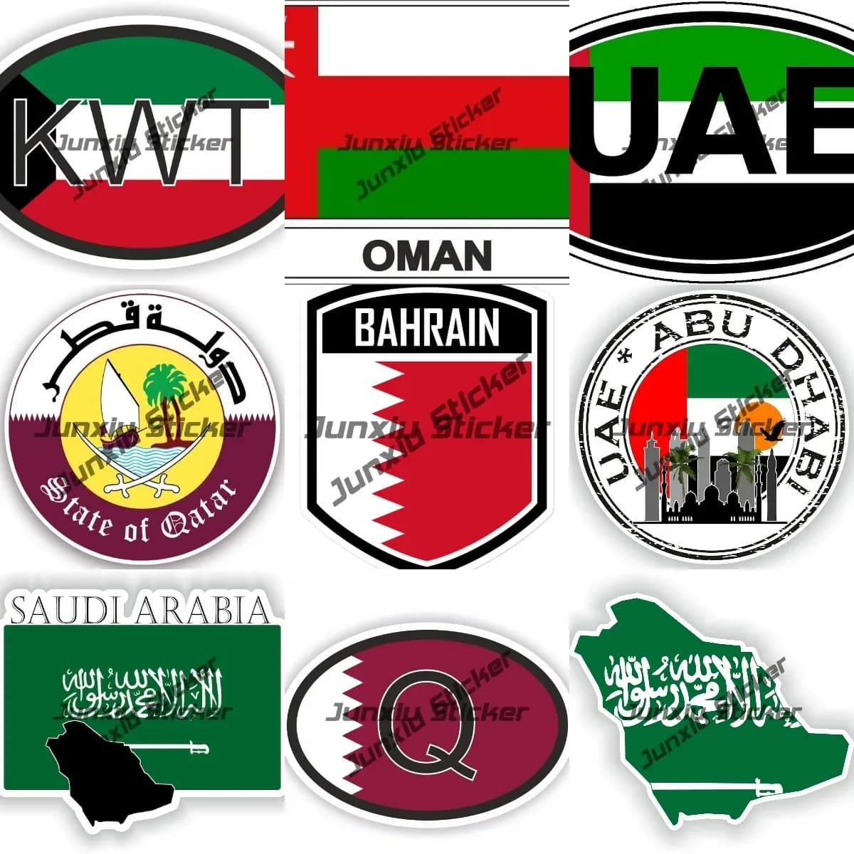 Emirati arabi uniti Qatar Arabia saudita Bahrain Kuwait Oman Arabia saudita Mecca Seal Sticker bandiera rotonda per auto Laptop Sticker