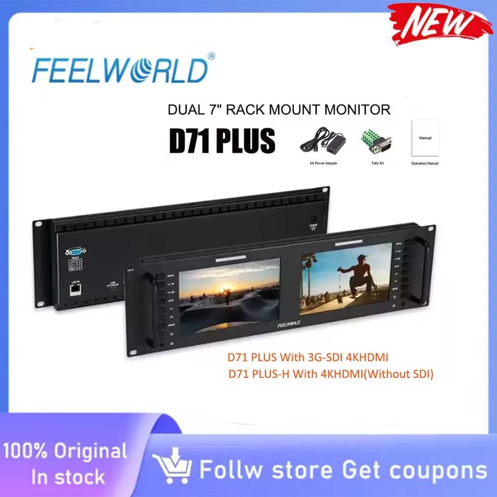 FEELWORLD D71 PLUS Dual 7" 1920x1200 450cd/m2 3RU Monitor per montaggio su rack 4K HDMI compatibile SDI 1920x1200IPS