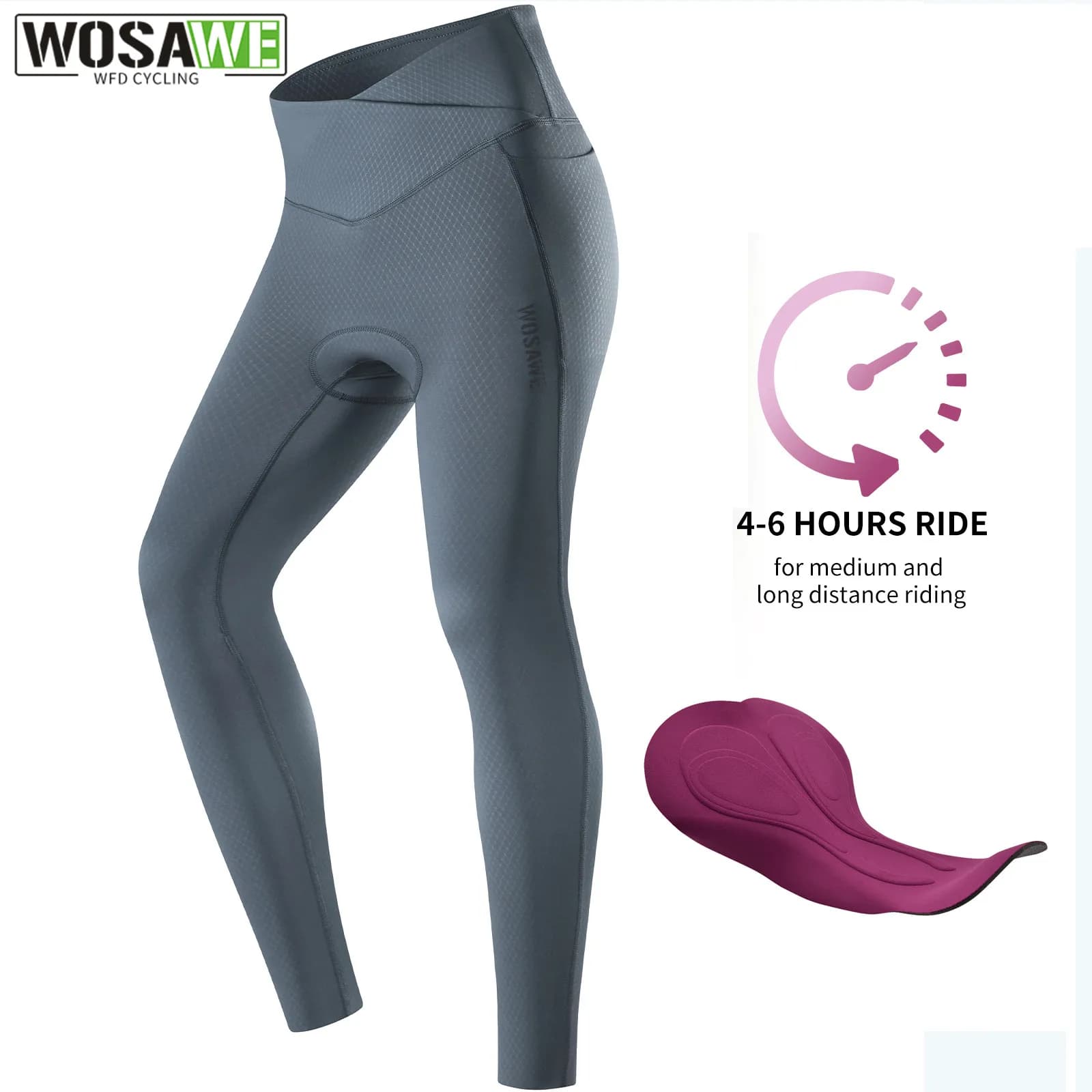 WOSAWE Collant da ciclismo da donna Pantaloni lunghi imbottiti Collant da equitazione Leggings con tasche laterali Pantaloni da mountain bike MTB