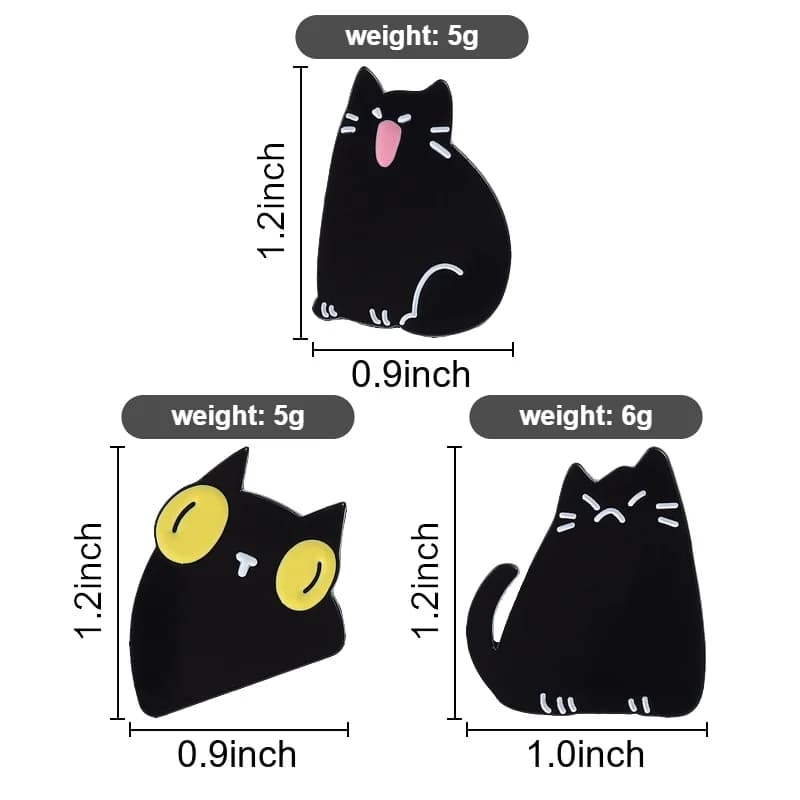 Spilla in smalto a forma di gatto nero, simpatica e giocosa, con lingua fuori e occhi grandi curiosi, distintivo da bavero per zaino, gioiello divertente per gli amanti dei gatti