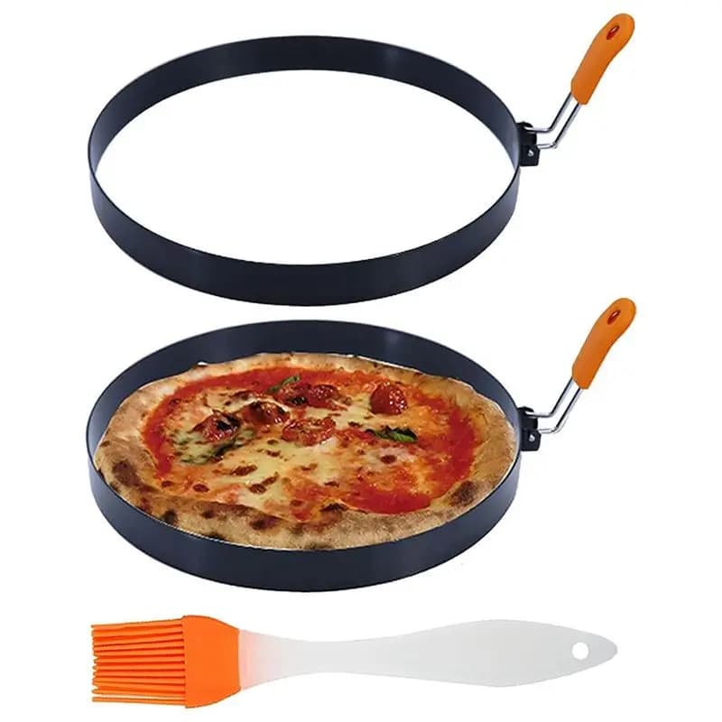 8 Inch Stainless Steel Omelet Ring With Silicone Insulated Handle Round Egg Rings Molds With Oil Brush-New