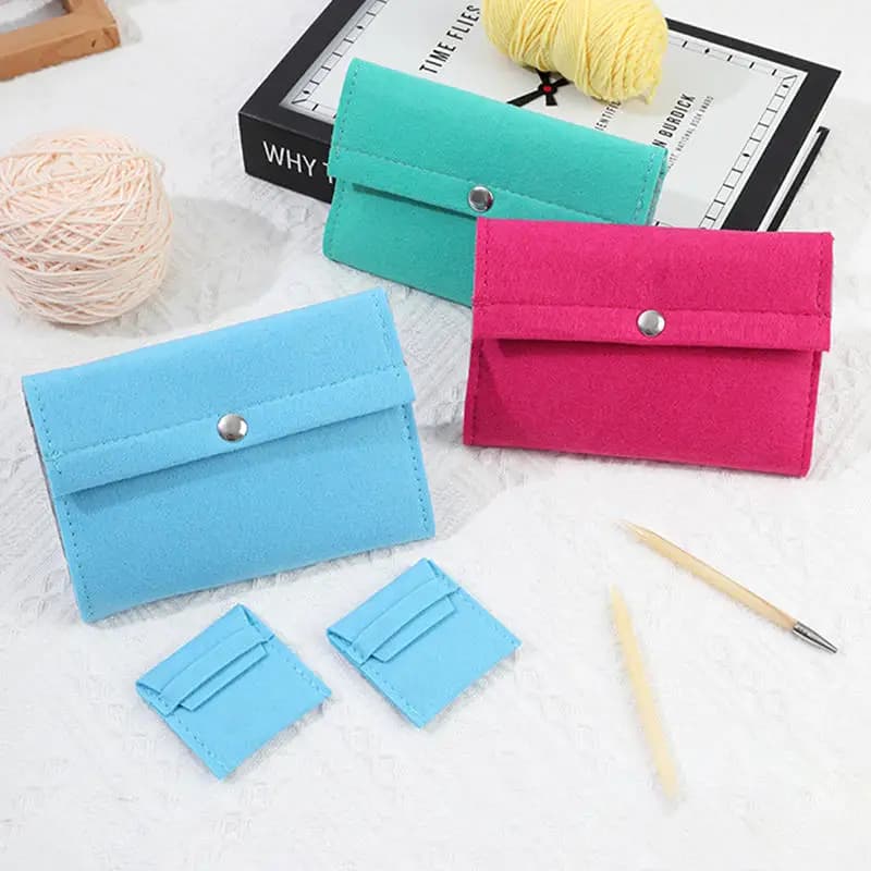 Borsa portaoggetti in feltro per uncinetti circolari, aghi da maglia e strumenti da cucito, con una custodia grande e due piccole per il fai da te
