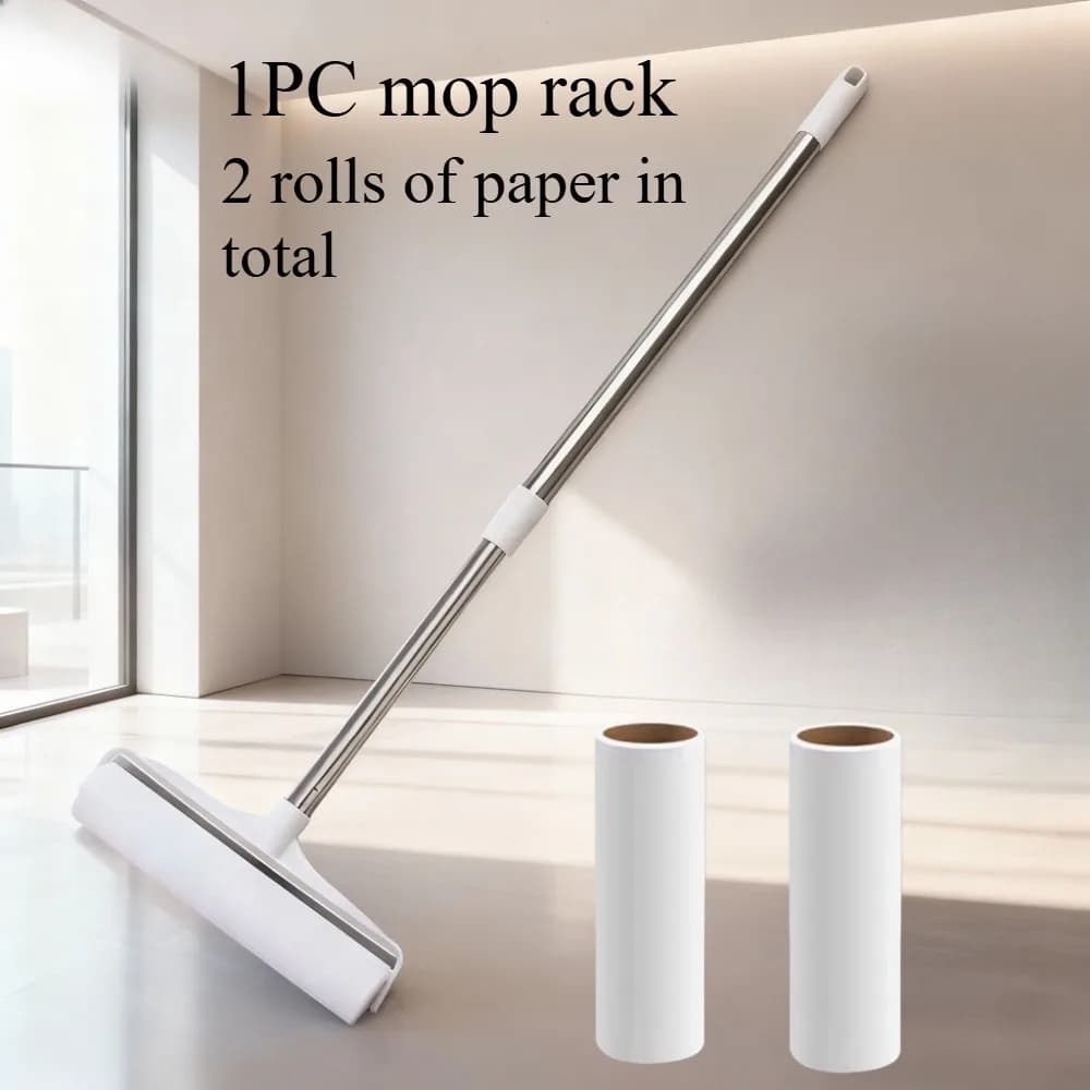 3pcs Set of 2 Rolls of Paper+1 Mop Long-Handled Hair Remover, Cleaning Tool, for Different Scenarios, Wider Roller Brush