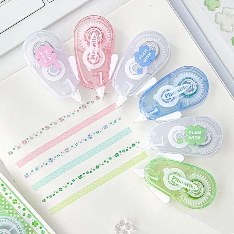 2pcs/Set Kawaii Four Leaf Clover Decorative Washi Tape Journal Scrapbook DIY Graffiti Study Note Highlight Marking Tape